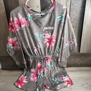 Justice Sleep/ Lounge Romper Large 12/14 Grey Floral